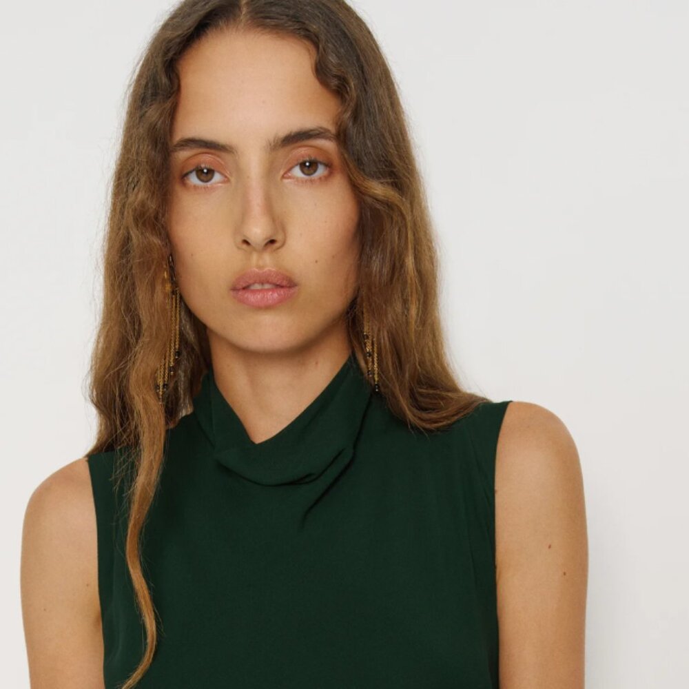 Reformation Alizée Dress | Forest Green Chiffon Maxi Mock Neck | SZ 8 -NWT - Picture 4 of 4